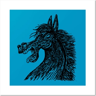 black head of a frightened horse Posters and Art